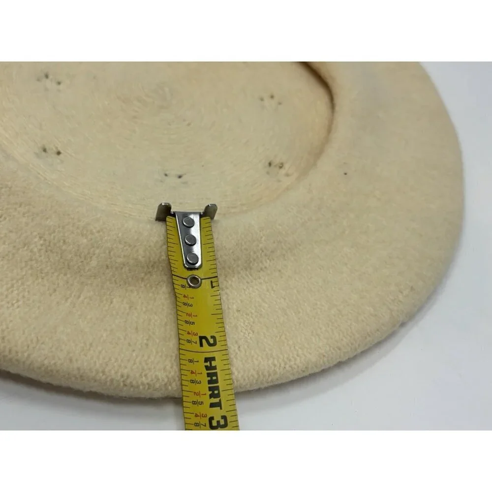 Vintage 70s 60s Cream‎ Ivory Wool Studded Jewel Beret Hat Women's Czechoslovakia